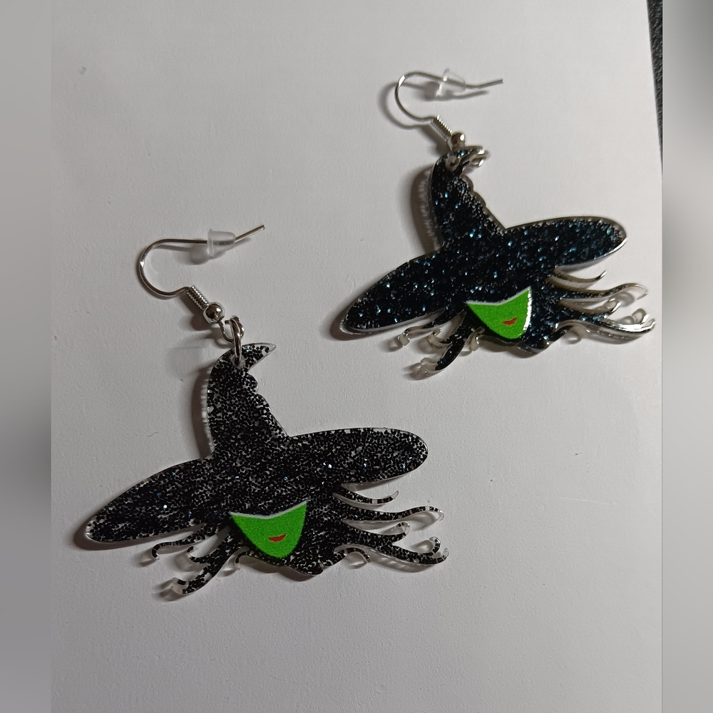 Witch Hat Earrings with Green Face